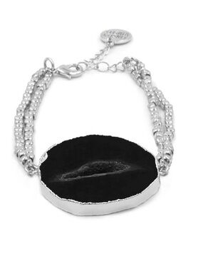 Kinsley Armelle Black Geode Slice Double Chain Bracelet